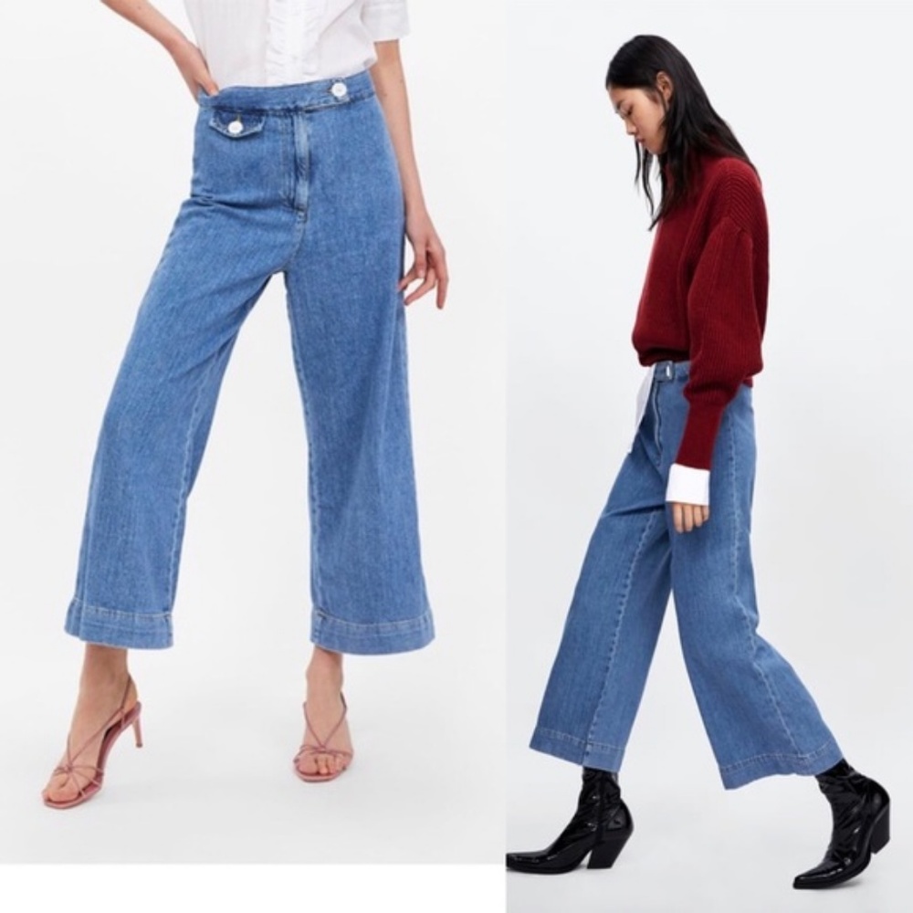 Zara Wide Leg Malibu Marine Culottes Jeans 10